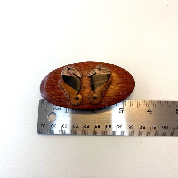 Rare Vintage Wooden Hair Barrette Oval Wooden Disk With Two Sea Horses - Picture 16 of 16